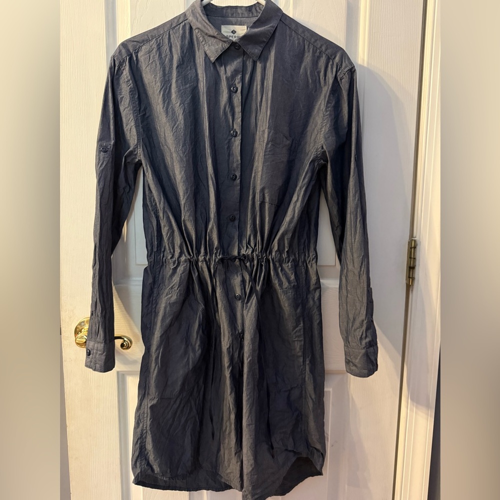 Sperry Denim Charcoal Long Sleeve Dress Button Down Waist Adjustable Size XS